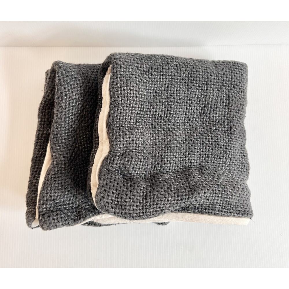TWO Pottery Barn Faye Charcoal Textured 100% Linen Pillow Covers 20" x 20" Set
